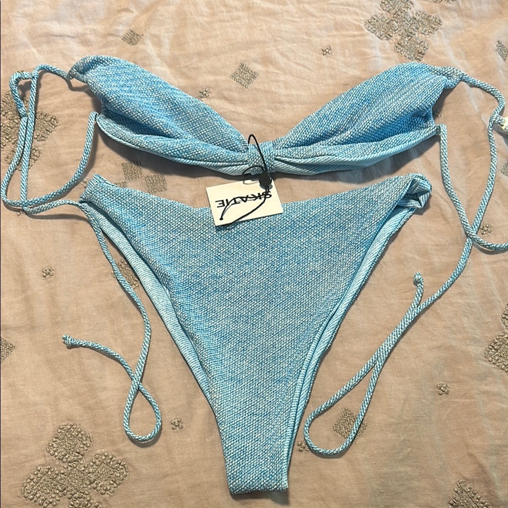 Skatie Blue Jean Bikini Set, Juliana top and Kelly bottom, Medium